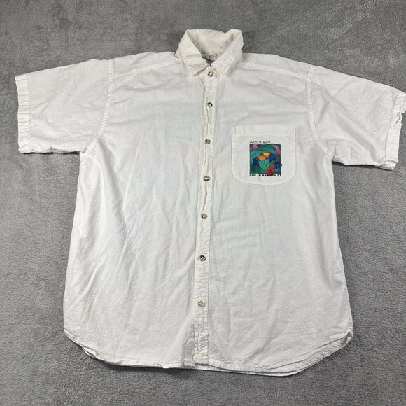 Senor Frogs Other - Puerto Rico Save The Rain Forest Cream 100% Cotton‎ Button Up Size Medium